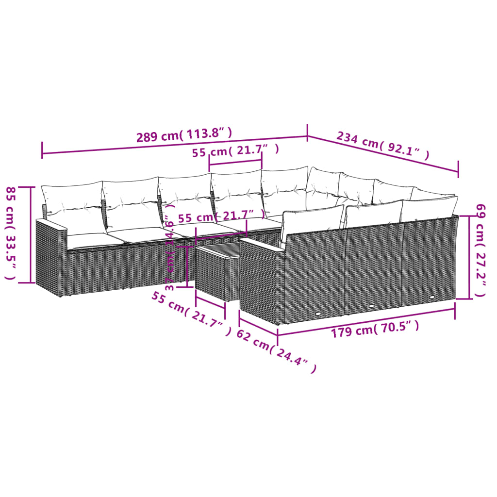 11-delige Loungeset met kussens poly rattan zwart is nu te koop bij PeponiXL, paradijselijk wonen!