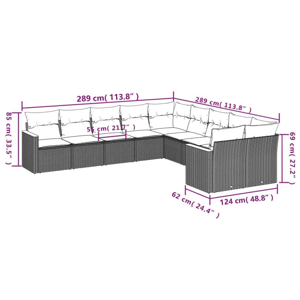 10-delige Loungeset met kussens poly rattan zwart is nu te koop bij PeponiXL, paradijselijk wonen!
