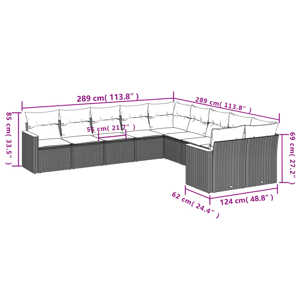 10-delige Loungeset met kussens poly rattan beige is nu te koop bij PeponiXL, paradijselijk wonen!