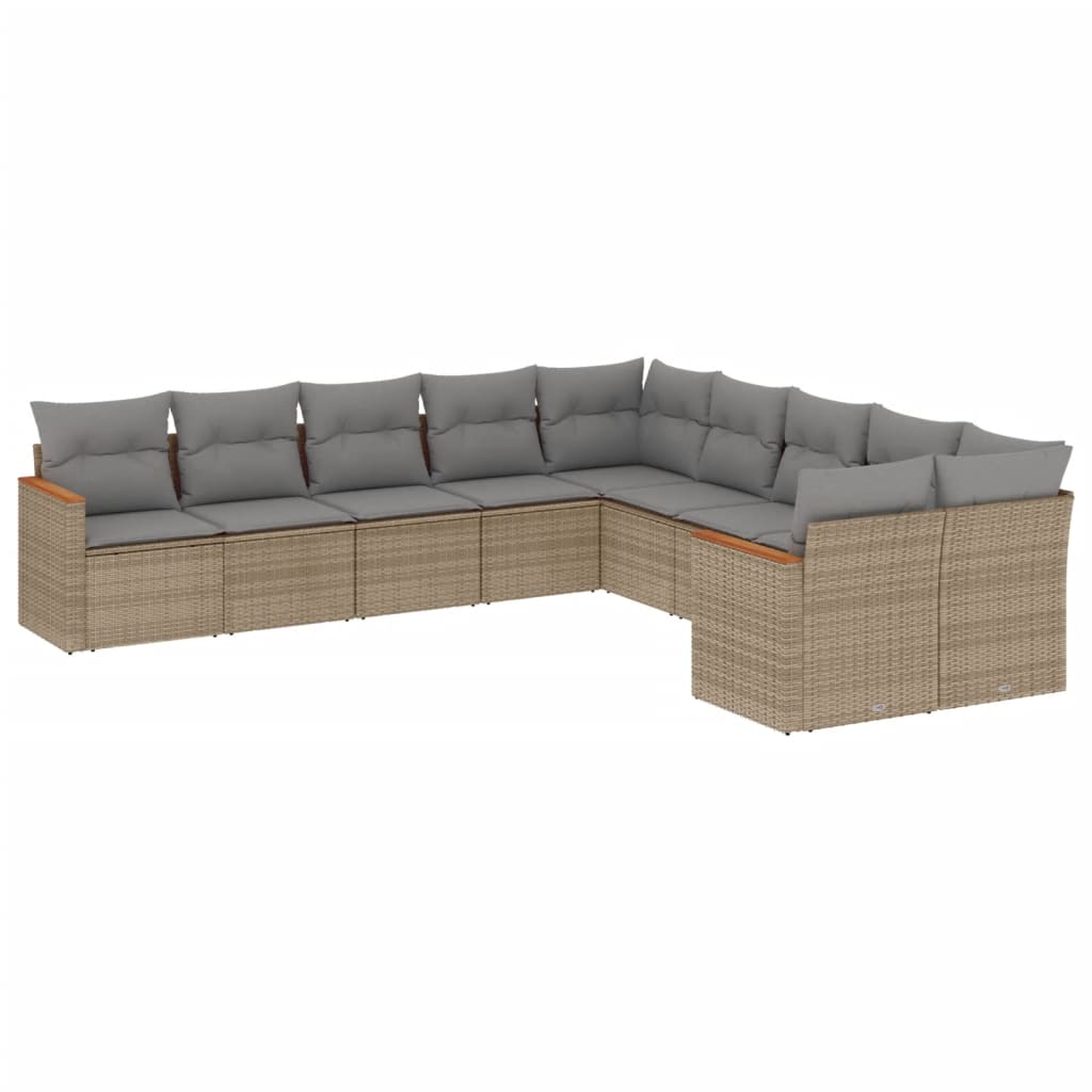 10-delige Loungeset met kussens poly rattan beige is nu te koop bij PeponiXL, paradijselijk wonen!