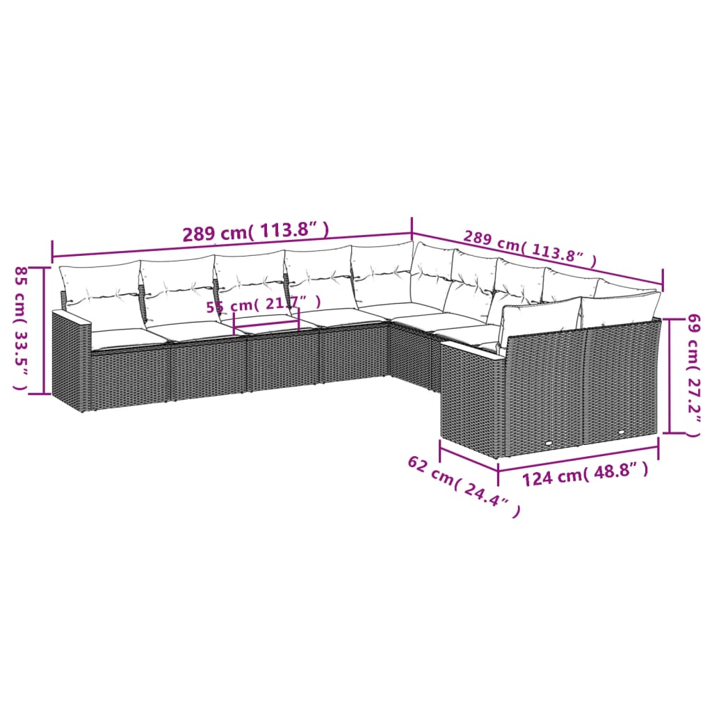 10-delige Loungeset met kussens poly rattan beige is nu te koop bij PeponiXL, paradijselijk wonen!