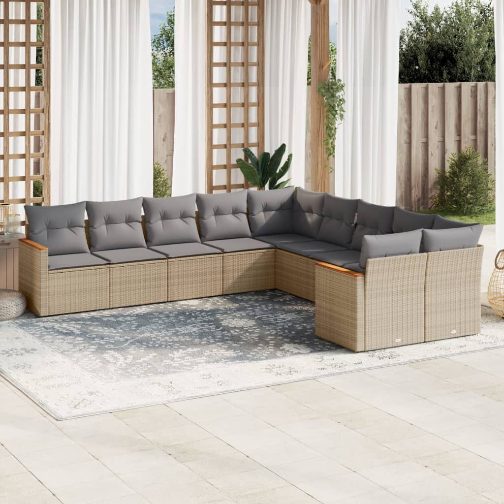 10-delige Loungeset met kussens poly rattan beige is nu te koop bij PeponiXL, paradijselijk wonen!