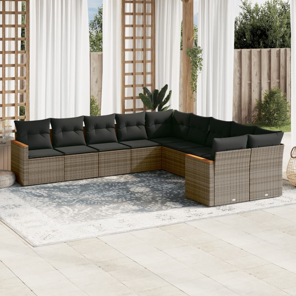 10-delige Loungeset met kussens poly rattan grijs is nu te koop bij PeponiXL, paradijselijk wonen!