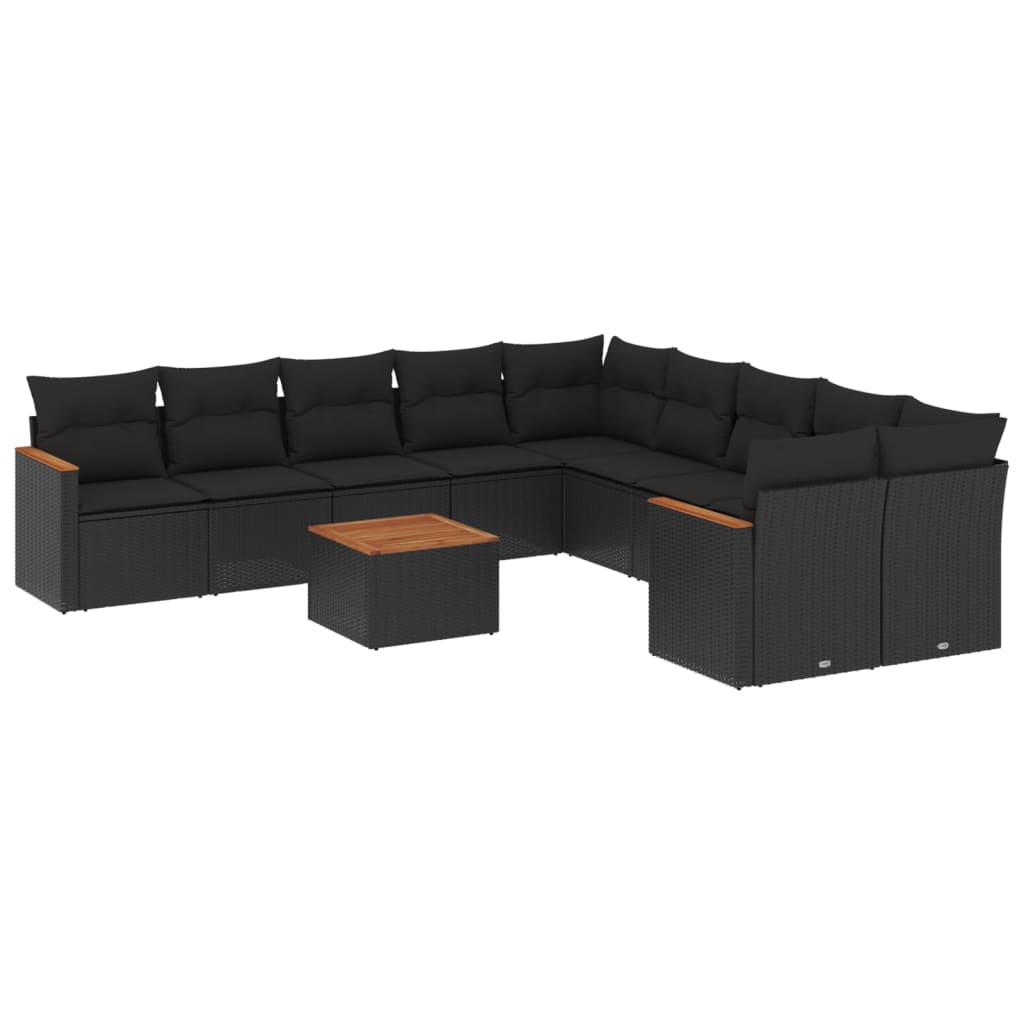 11-delige Loungeset met kussens poly rattan zwart is nu te koop bij PeponiXL, paradijselijk wonen!