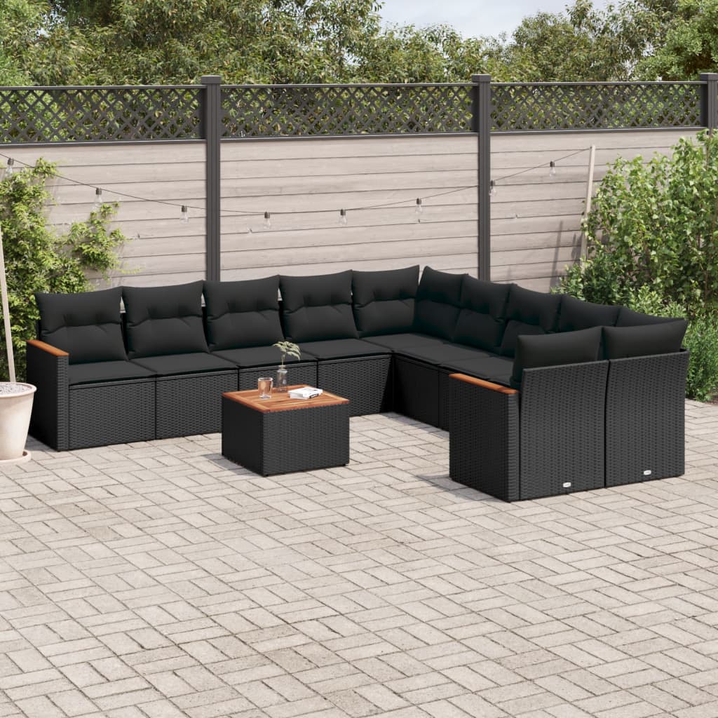 11-delige Loungeset met kussens poly rattan zwart is nu te koop bij PeponiXL, paradijselijk wonen!