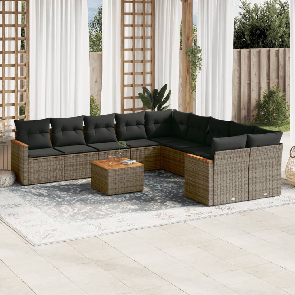 11-delige Loungeset met kussens poly rattan grijs is nu te koop bij PeponiXL, paradijselijk wonen!