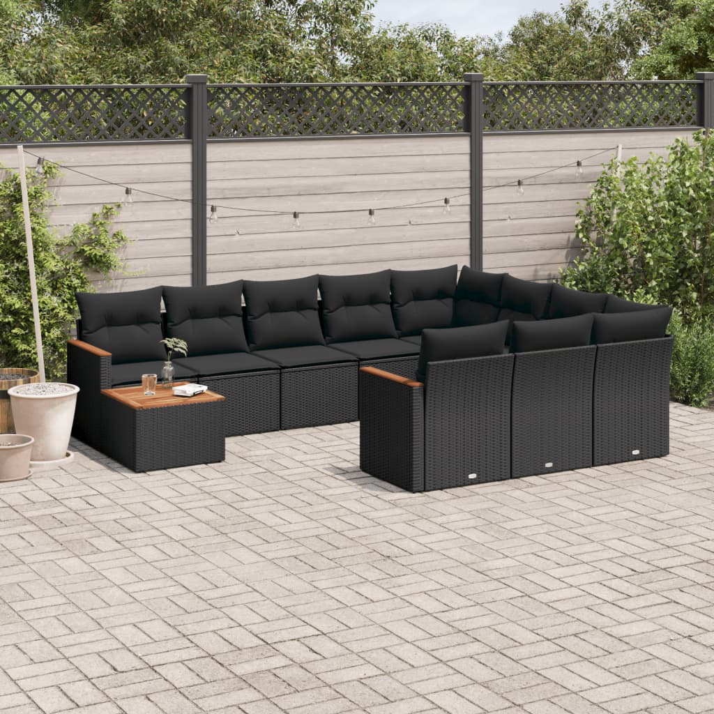 11-delige Loungeset met kussens poly rattan zwart is nu te koop bij PeponiXL, paradijselijk wonen!