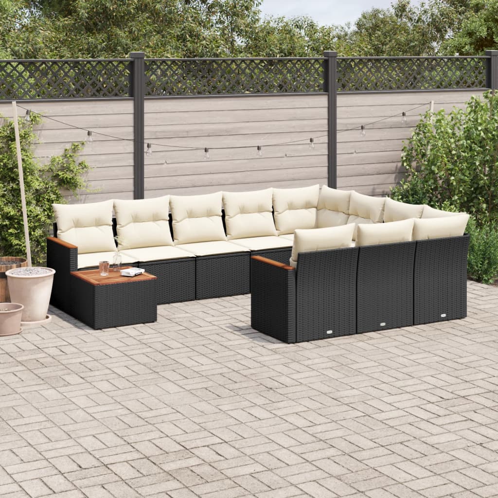 11-delige Loungeset met kussens poly rattan zwart is nu te koop bij PeponiXL, paradijselijk wonen!