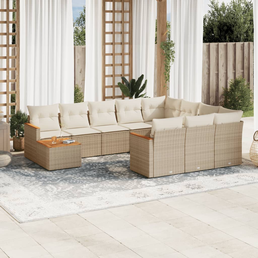 11-delige Tuinset met kussens poly rattan beige is nu te koop bij PeponiXL, paradijselijk wonen!