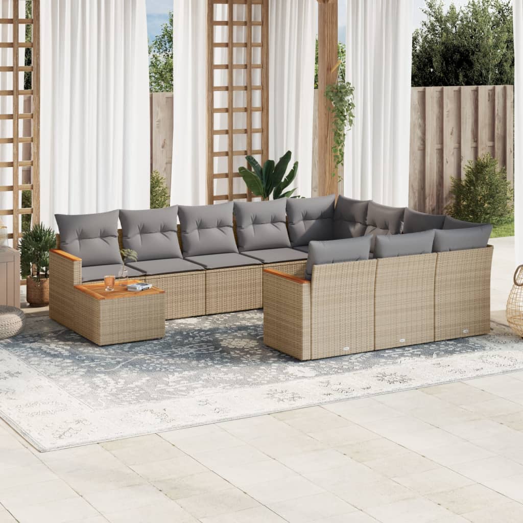 11-delige Tuinset met kussens poly rattan beige is nu te koop bij PeponiXL, paradijselijk wonen!