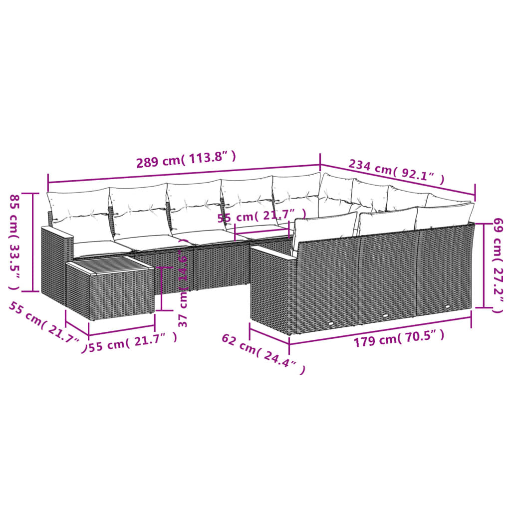 11-delige Loungeset met kussens poly rattan grijs is nu te koop bij PeponiXL, paradijselijk wonen!