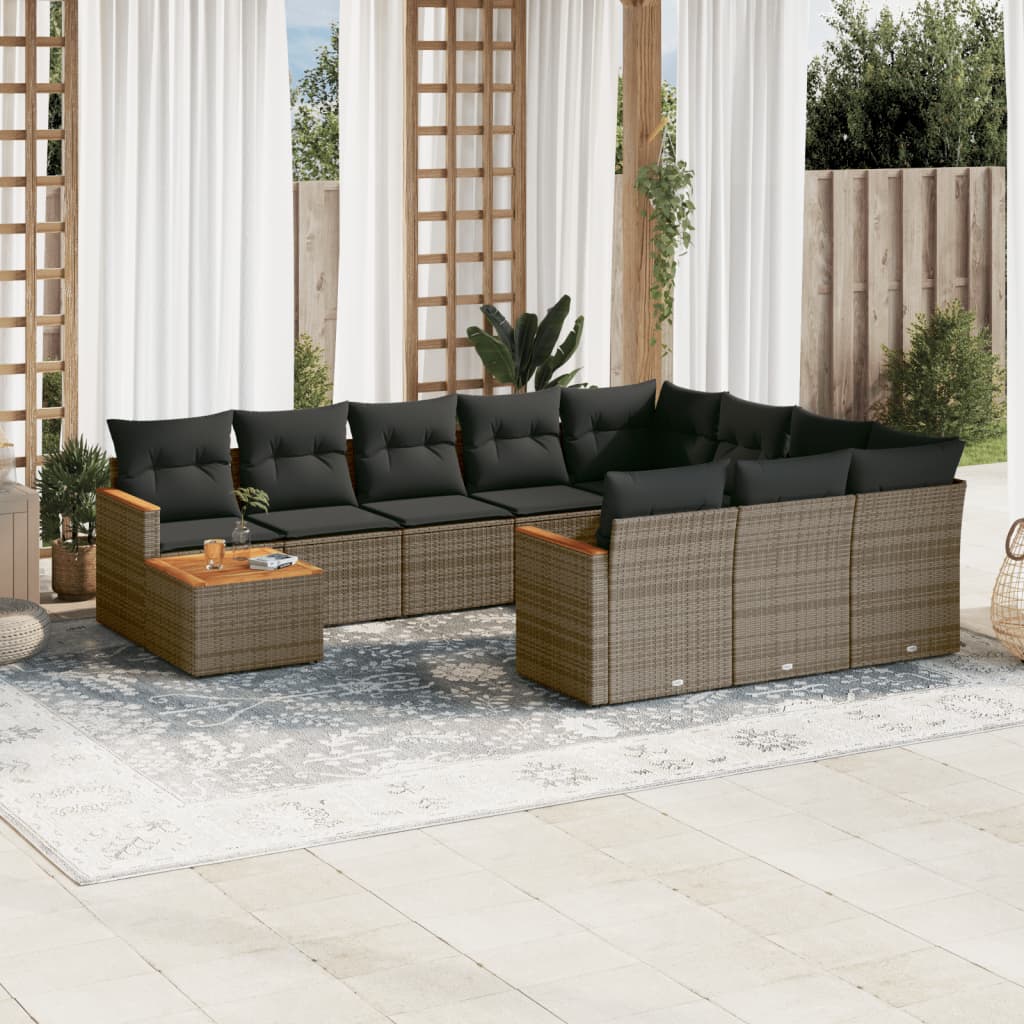 11-delige Loungeset met kussens poly rattan grijs is nu te koop bij PeponiXL, paradijselijk wonen!