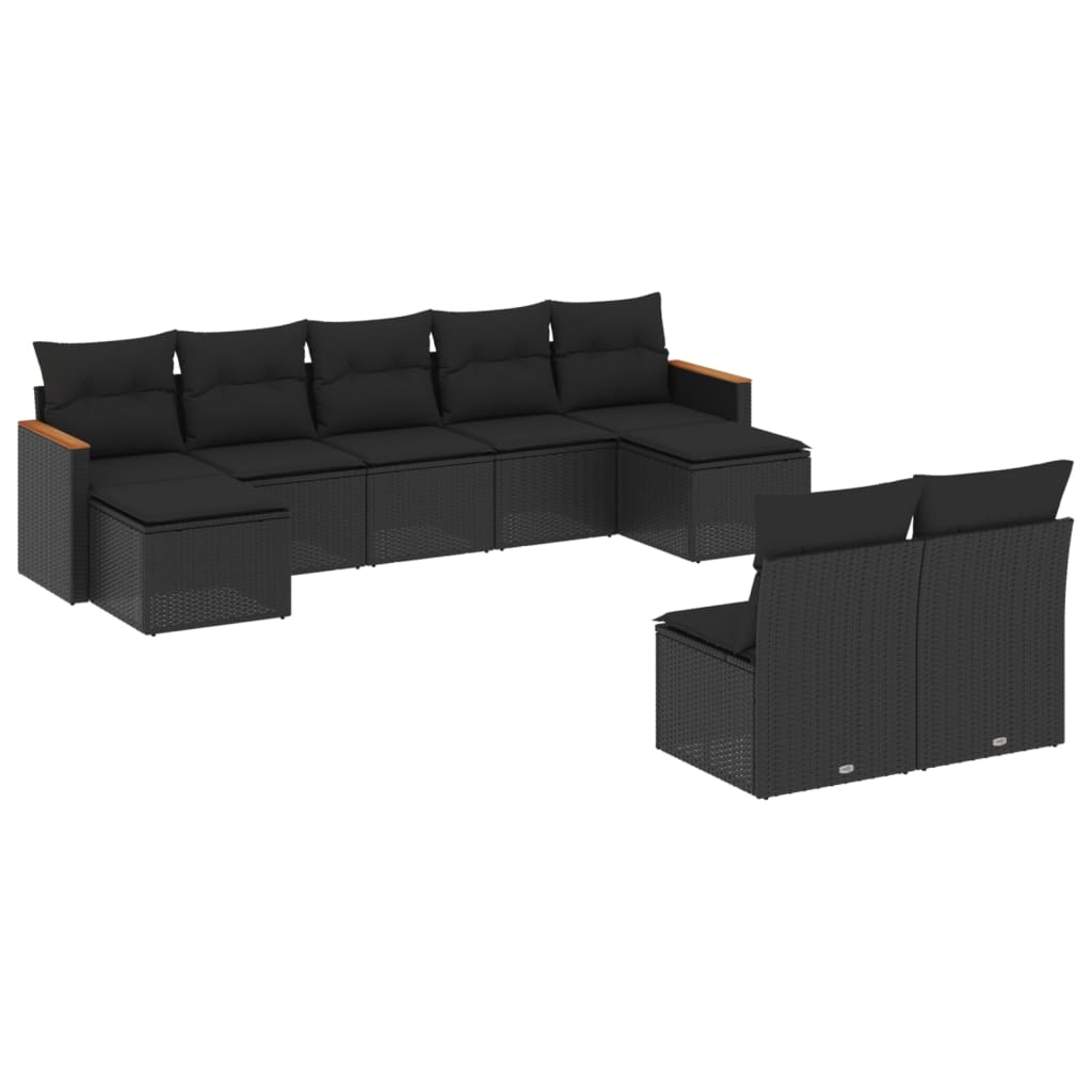 9-delige Loungeset met kussens poly rattan zwart is nu te koop bij PeponiXL, paradijselijk wonen!