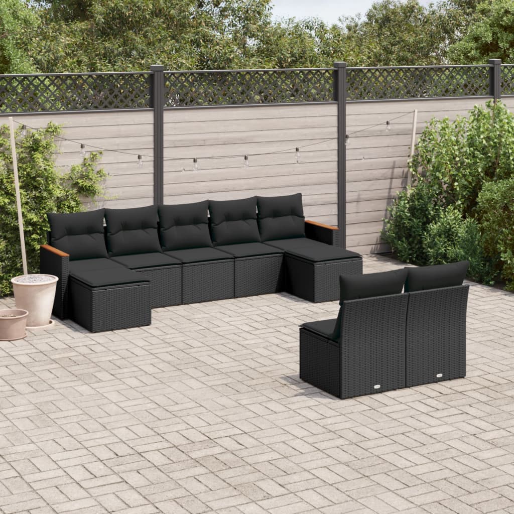 9-delige Loungeset met kussens poly rattan zwart is nu te koop bij PeponiXL, paradijselijk wonen!