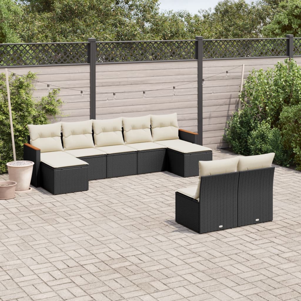 9-delige Loungeset met kussens poly rattan zwart is nu te koop bij PeponiXL, paradijselijk wonen!