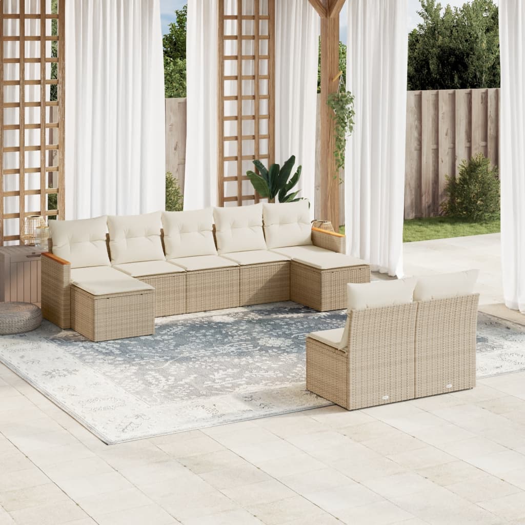 9-delige Loungeset met kussens poly rattan beige is nu te koop bij PeponiXL, paradijselijk wonen!