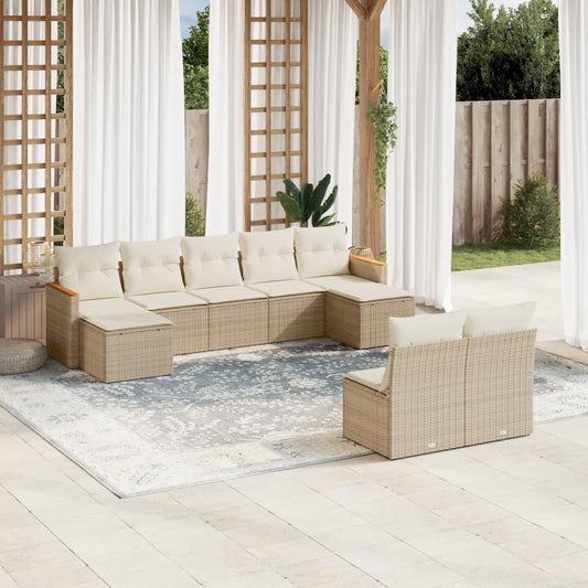 9-delige Loungeset met kussens poly rattan beige is nu te koop bij PeponiXL, paradijselijk wonen!