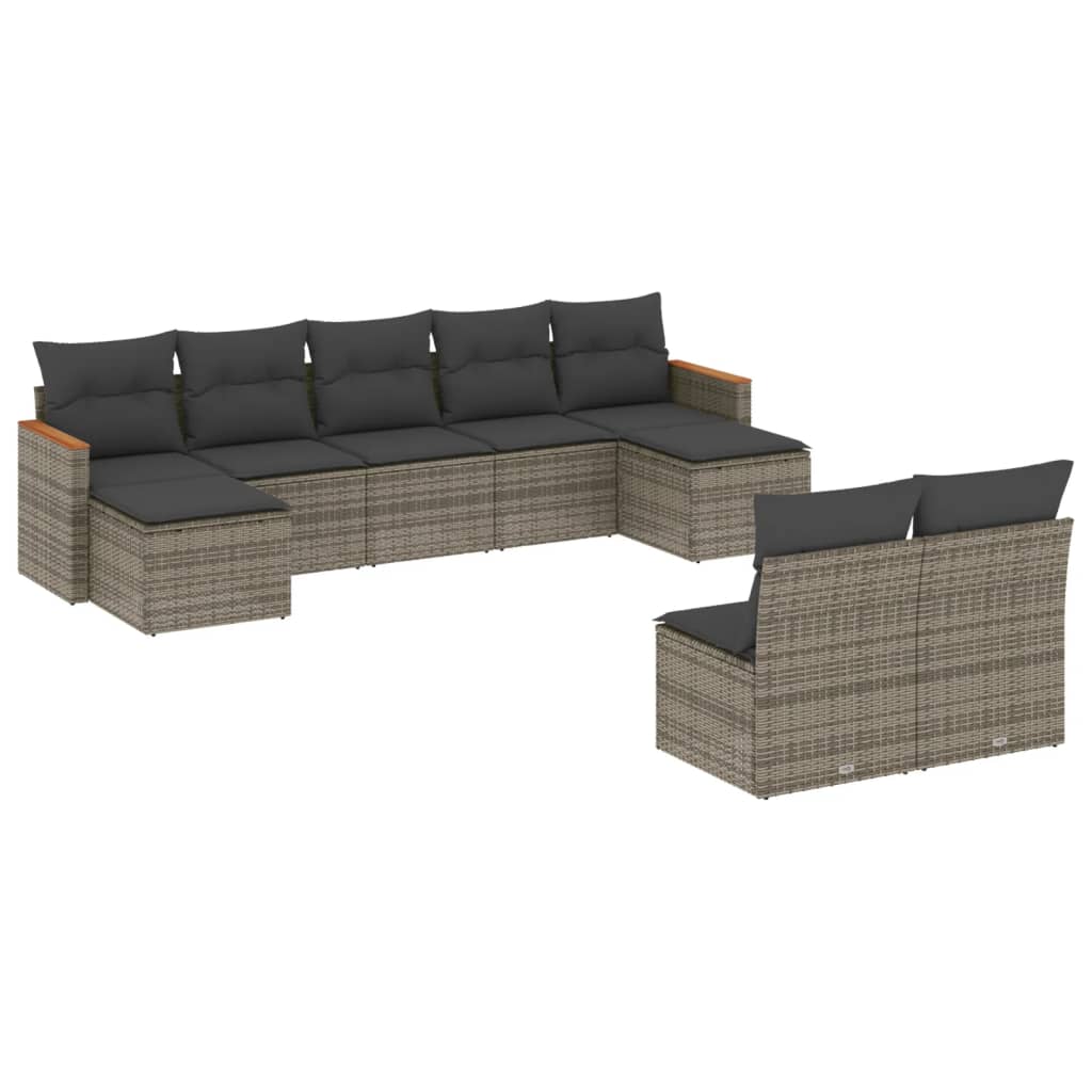 9-delige Loungeset met kussens poly rattan grijs is nu te koop bij PeponiXL, paradijselijk wonen!