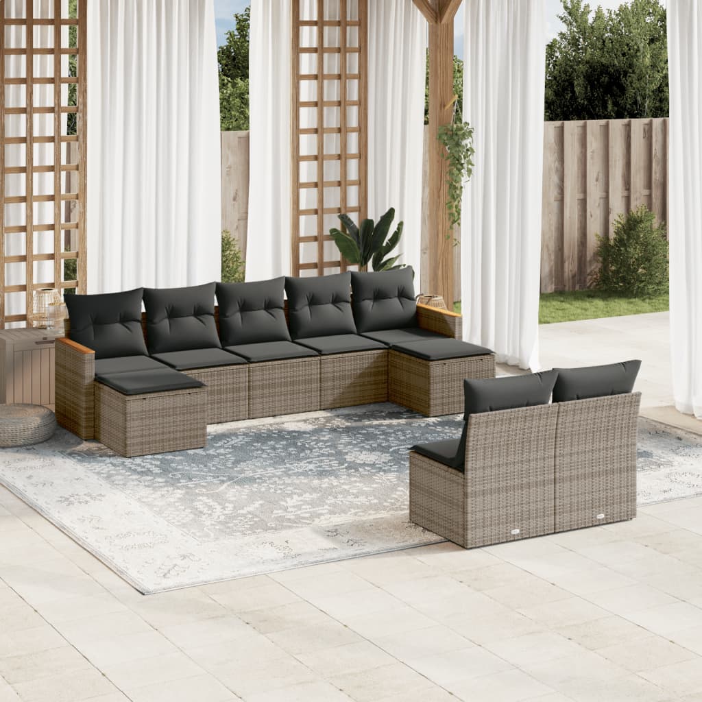 9-delige Loungeset met kussens poly rattan grijs is nu te koop bij PeponiXL, paradijselijk wonen!