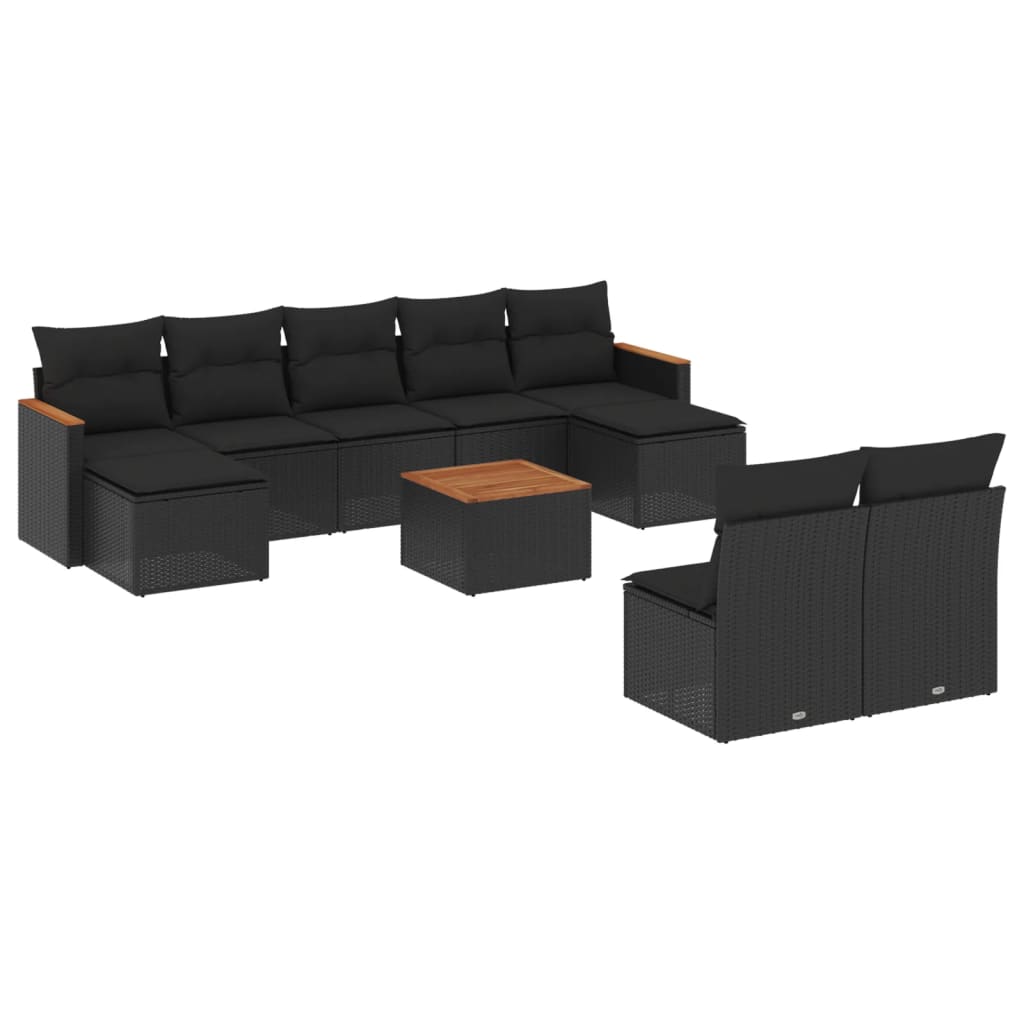 10-delige Loungeset met kussens poly rattan zwart is nu te koop bij PeponiXL, paradijselijk wonen!