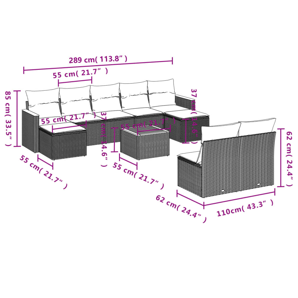 10-delige Loungeset met kussens poly rattan zwart is nu te koop bij PeponiXL, paradijselijk wonen!