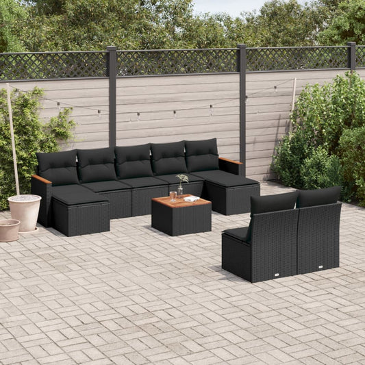 10-delige Loungeset met kussens poly rattan zwart is nu te koop bij PeponiXL, paradijselijk wonen!