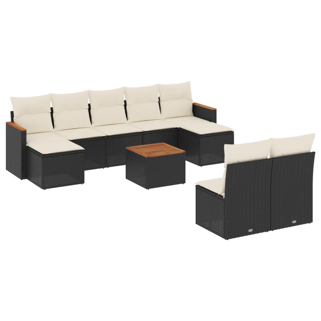 10-delige Loungeset met kussens poly rattan zwart is nu te koop bij PeponiXL, paradijselijk wonen!