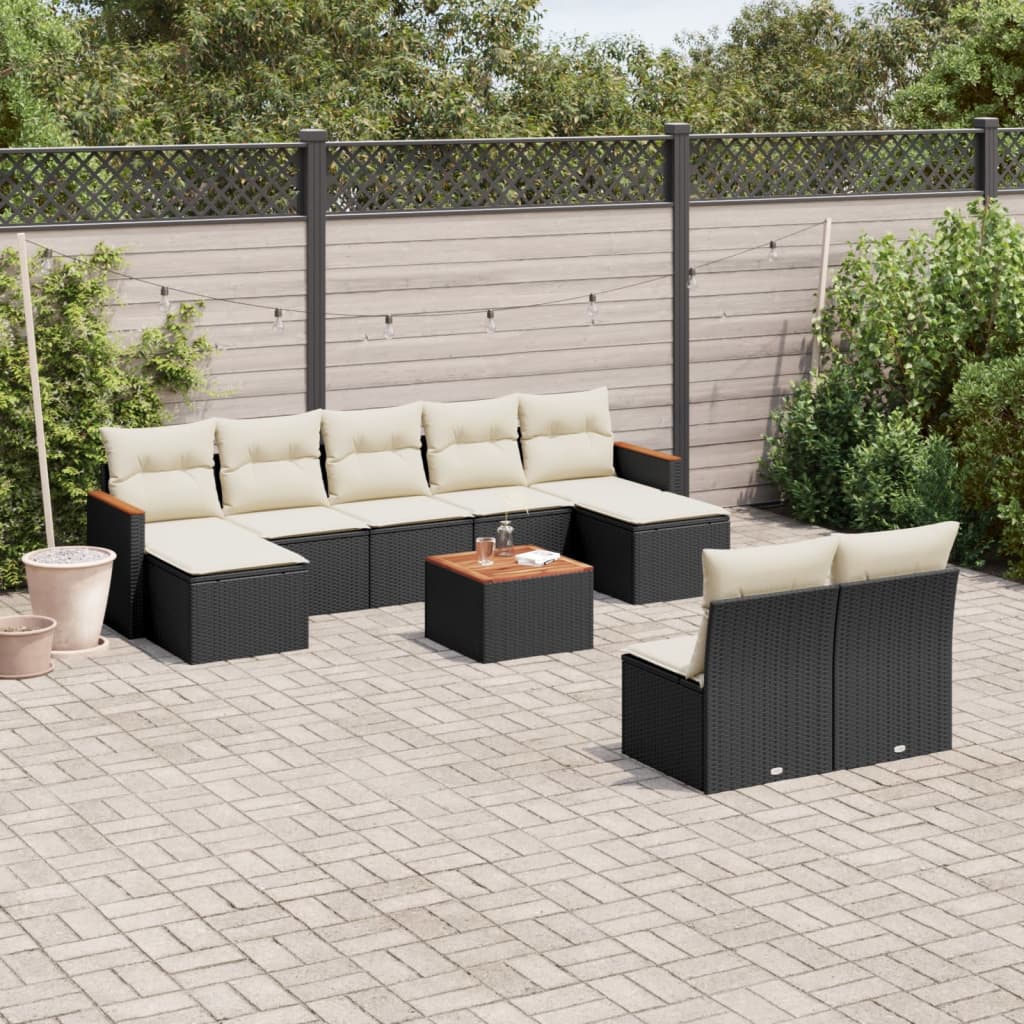 10-delige Loungeset met kussens poly rattan zwart is nu te koop bij PeponiXL, paradijselijk wonen!