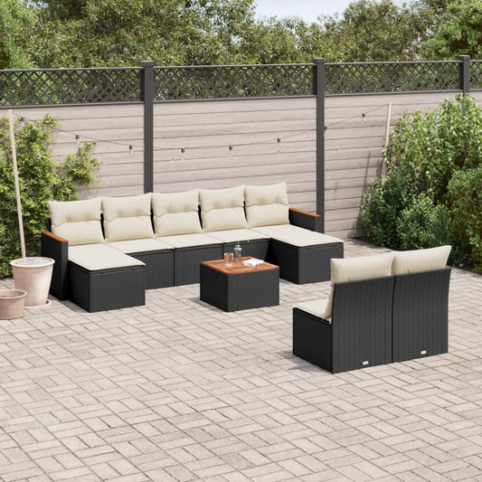 10-delige Loungeset met kussens poly rattan zwart is nu te koop bij PeponiXL, paradijselijk wonen!