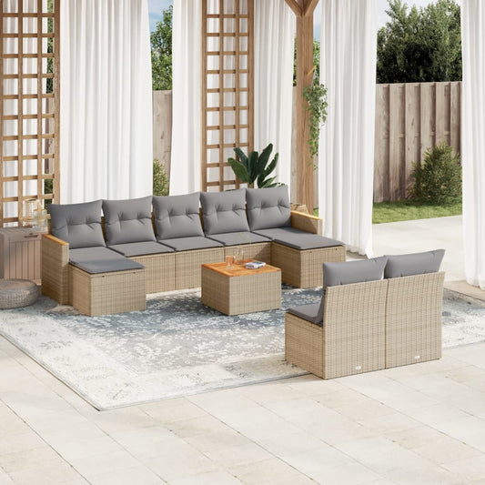 10-delige Loungeset met kussens poly rattan beige is nu te koop bij PeponiXL, paradijselijk wonen!