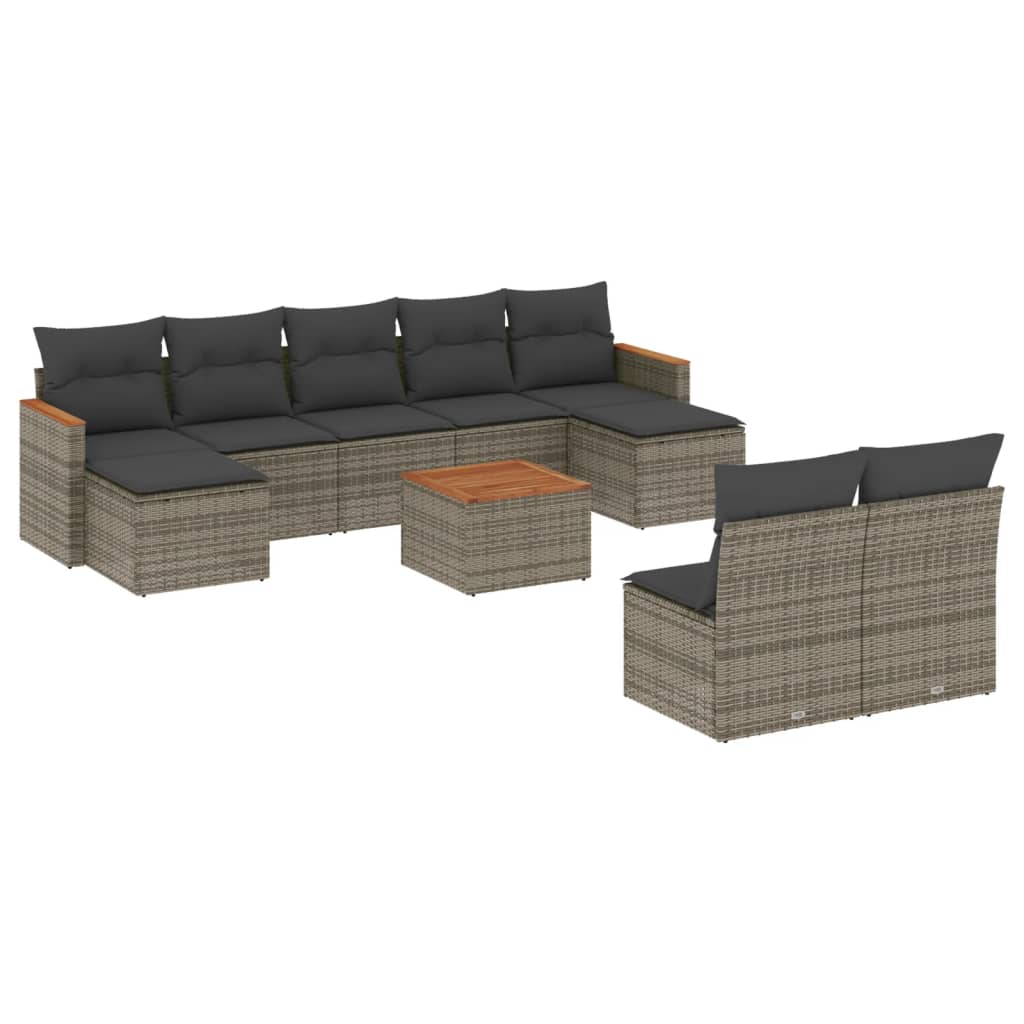 10-delige Loungeset met kussens poly rattan grijs is nu te koop bij PeponiXL, paradijselijk wonen!