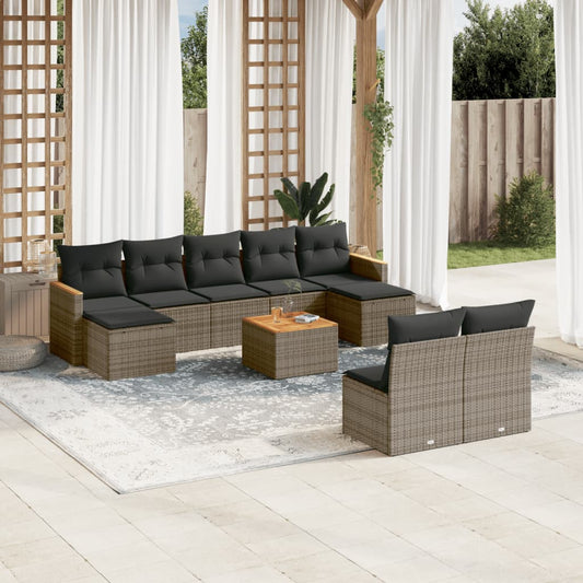 10-delige Loungeset met kussens poly rattan grijs is nu te koop bij PeponiXL, paradijselijk wonen!