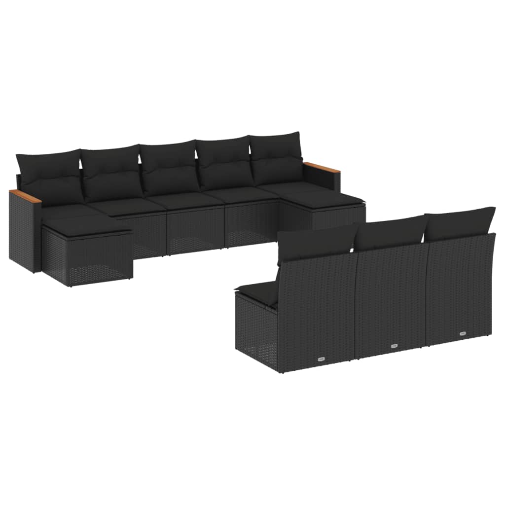 10-delige Loungeset met kussens poly rattan zwart is nu te koop bij PeponiXL, paradijselijk wonen!