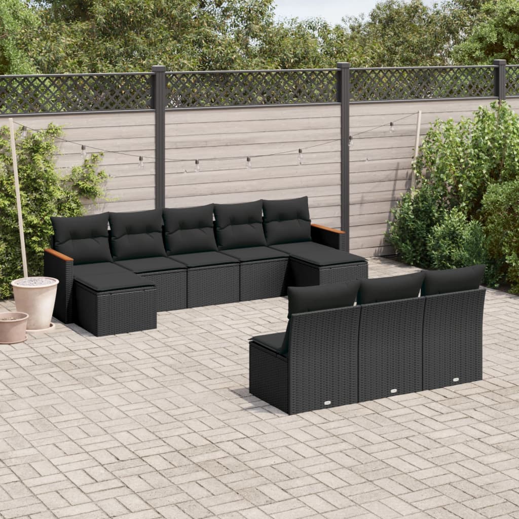 10-delige Loungeset met kussens poly rattan zwart is nu te koop bij PeponiXL, paradijselijk wonen!