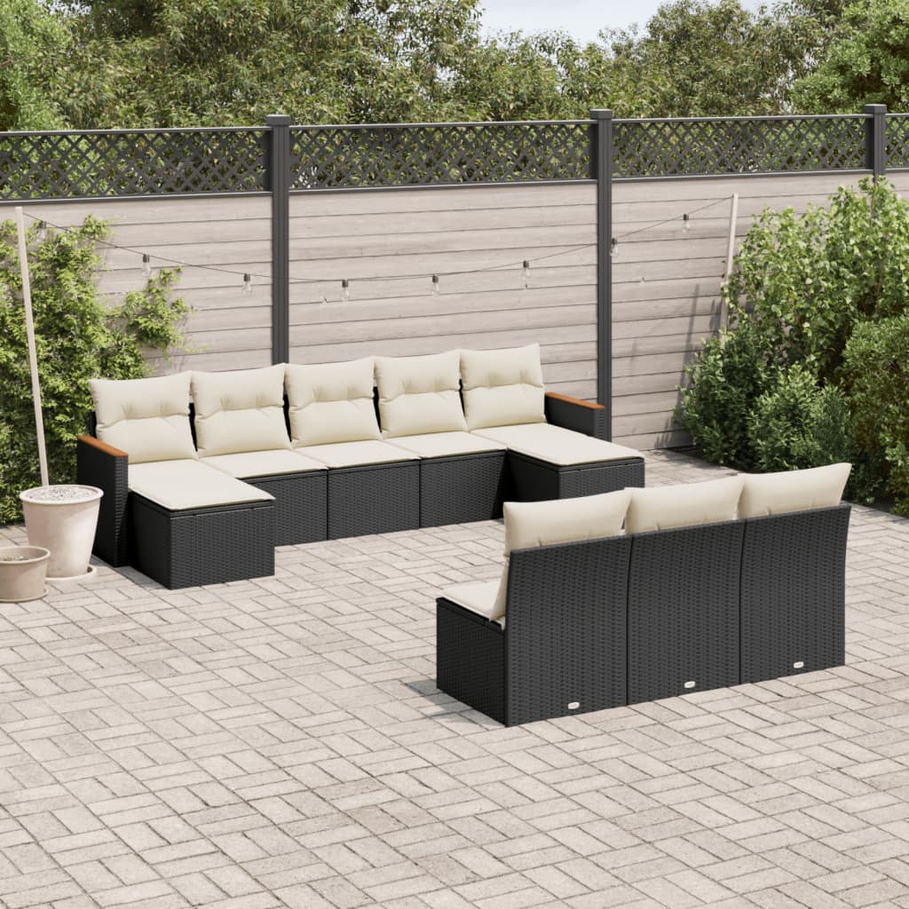 10-delige Loungeset met kussens poly rattan zwart is nu te koop bij PeponiXL, paradijselijk wonen!