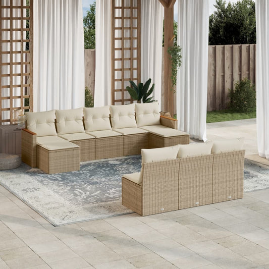 10-delige Loungeset met kussens poly rattan beige is nu te koop bij PeponiXL, paradijselijk wonen!