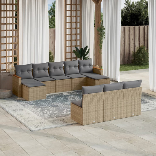 10-delige Loungeset met kussens poly rattan beige is nu te koop bij PeponiXL, paradijselijk wonen!