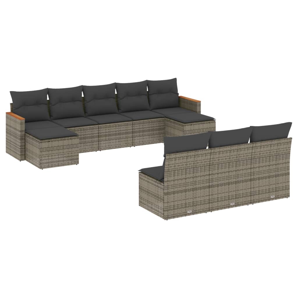 10-delige Loungeset met kussens poly rattan grijs is nu te koop bij PeponiXL, paradijselijk wonen!