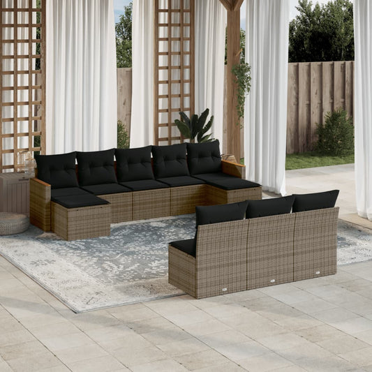 10-delige Loungeset met kussens poly rattan grijs is nu te koop bij PeponiXL, paradijselijk wonen!