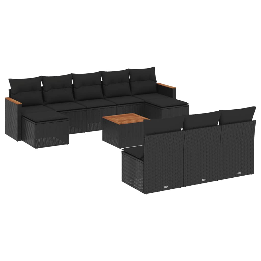 11-delige Loungeset met kussens poly rattan zwart is nu te koop bij PeponiXL, paradijselijk wonen!