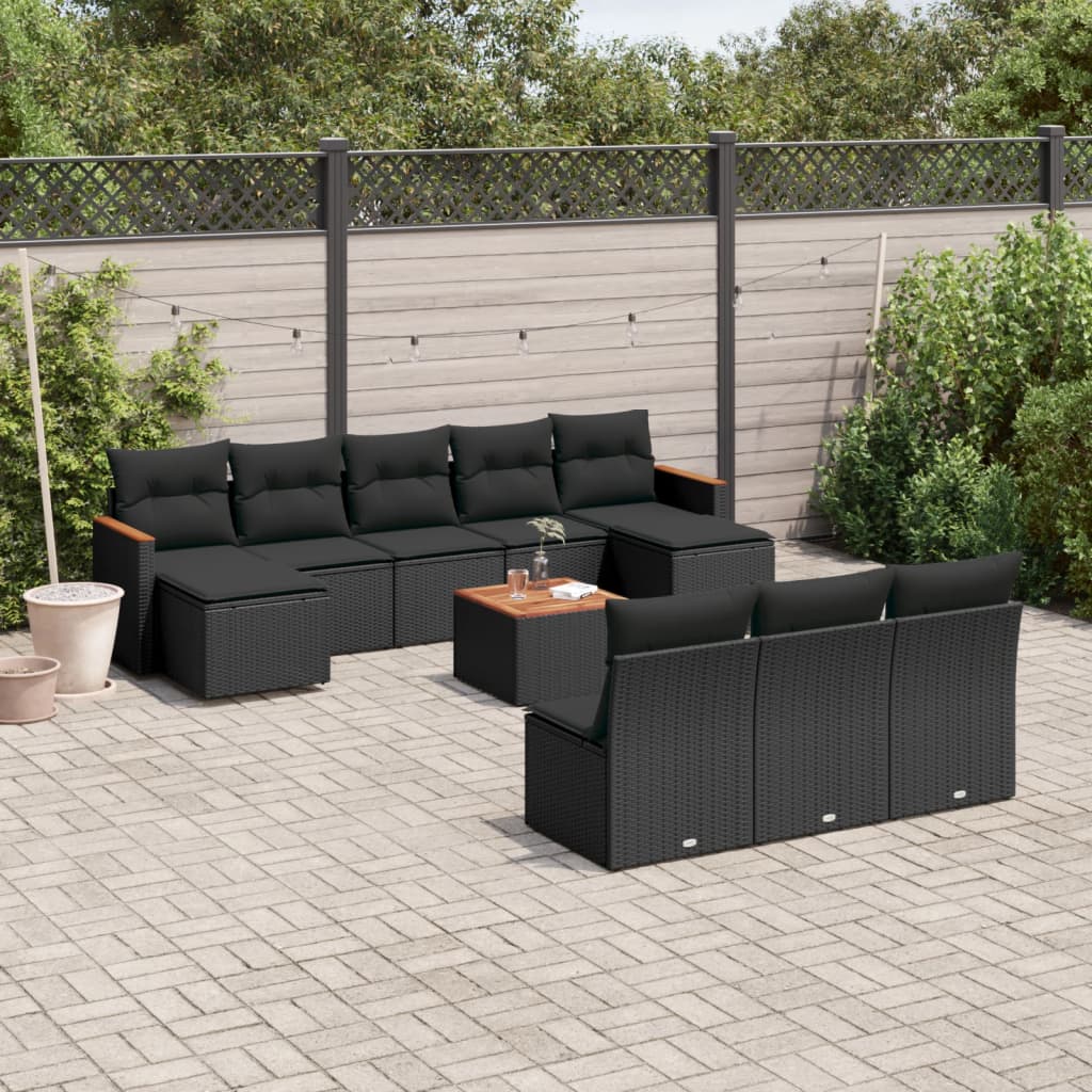 11-delige Loungeset met kussens poly rattan zwart is nu te koop bij PeponiXL, paradijselijk wonen!