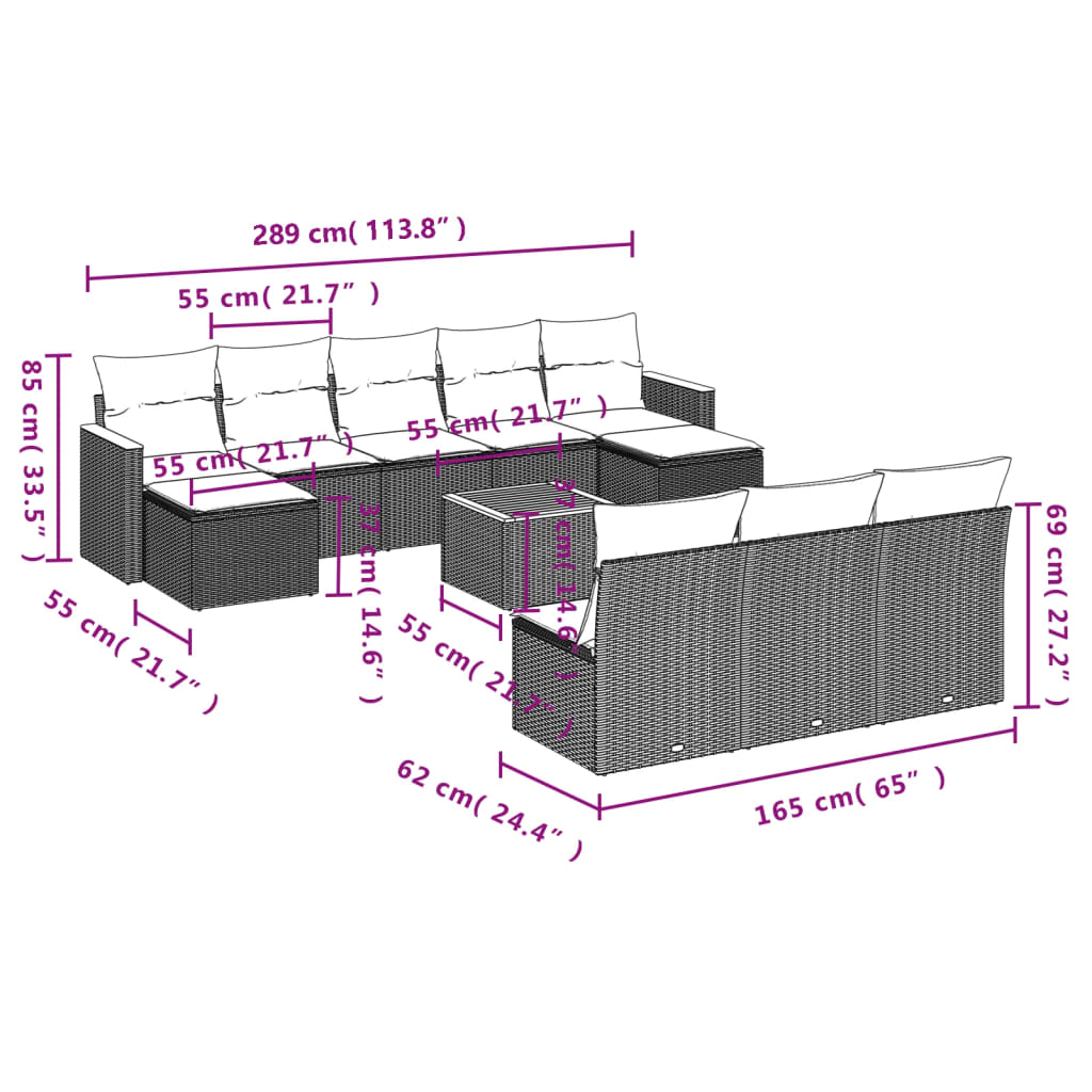 11-delige Loungeset met kussens poly rattan zwart is nu te koop bij PeponiXL, paradijselijk wonen!