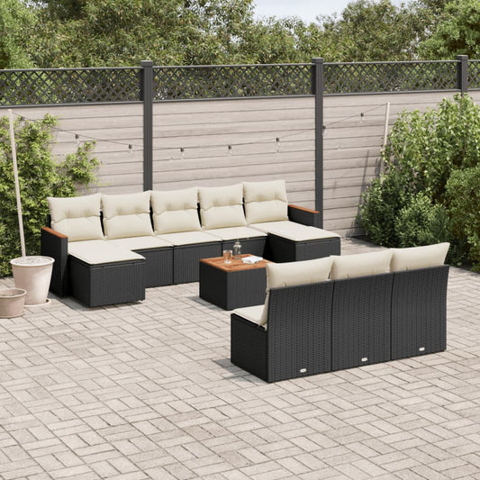 11-delige Loungeset met kussens poly rattan zwart is nu te koop bij PeponiXL, paradijselijk wonen!