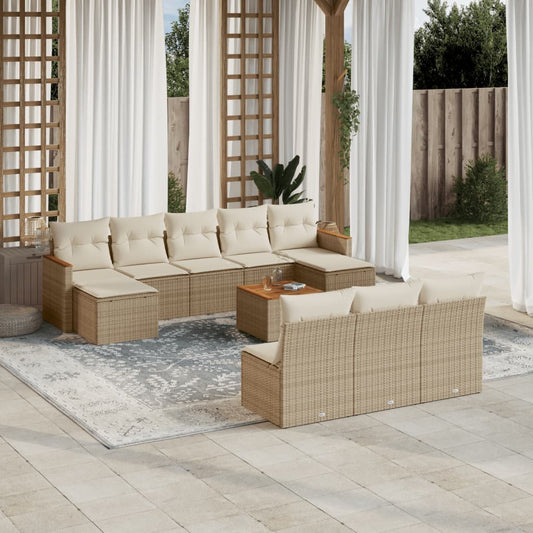 11-delige Tuinset met kussens poly rattan beige is nu te koop bij PeponiXL, paradijselijk wonen!
