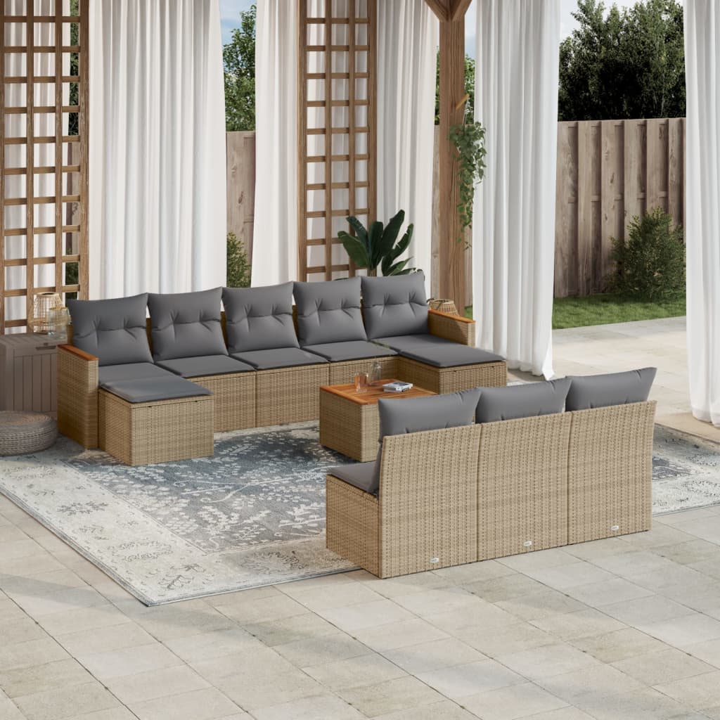 11-delige Tuinset met kussens poly rattan beige is nu te koop bij PeponiXL, paradijselijk wonen!