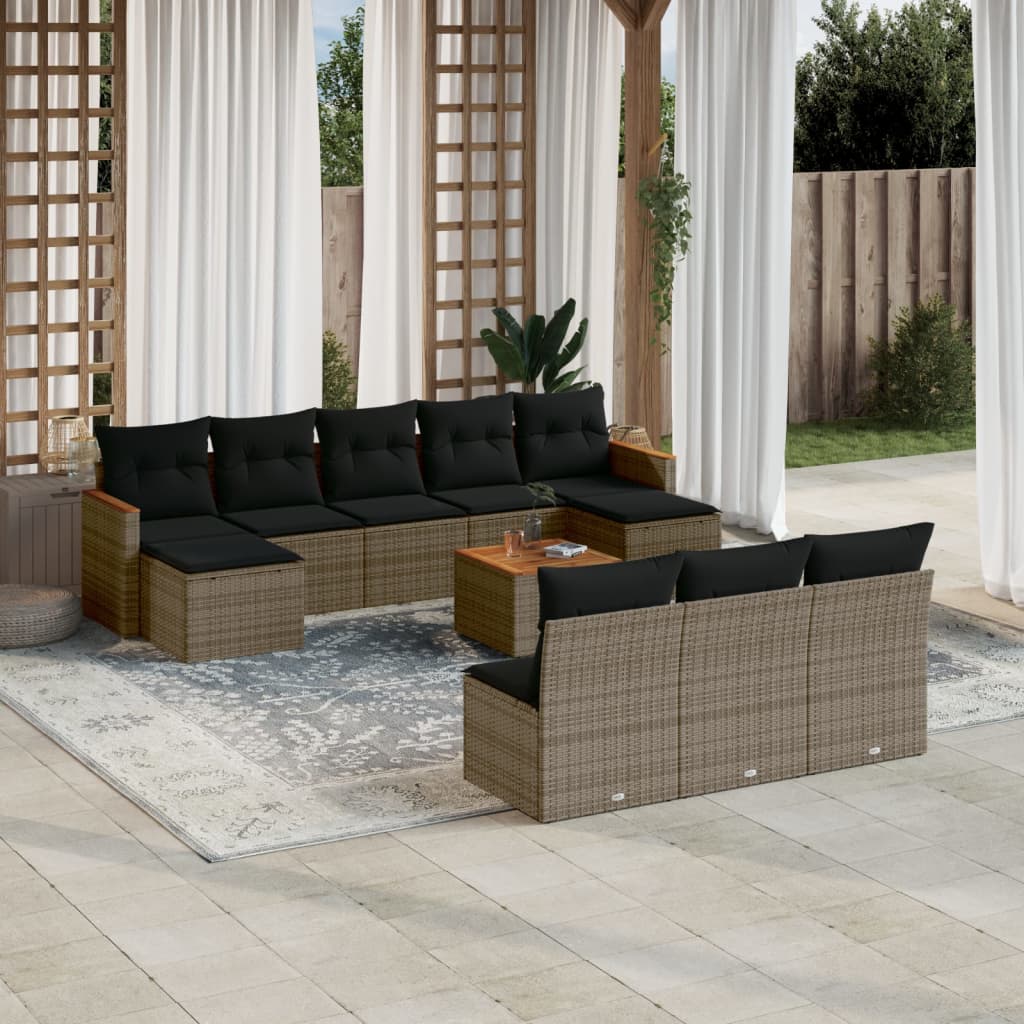 11-delige Loungeset met kussens poly rattan grijs is nu te koop bij PeponiXL, paradijselijk wonen!