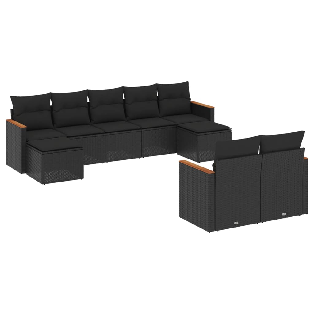 9-delige Loungeset met kussens poly rattan zwart is nu te koop bij PeponiXL, paradijselijk wonen!