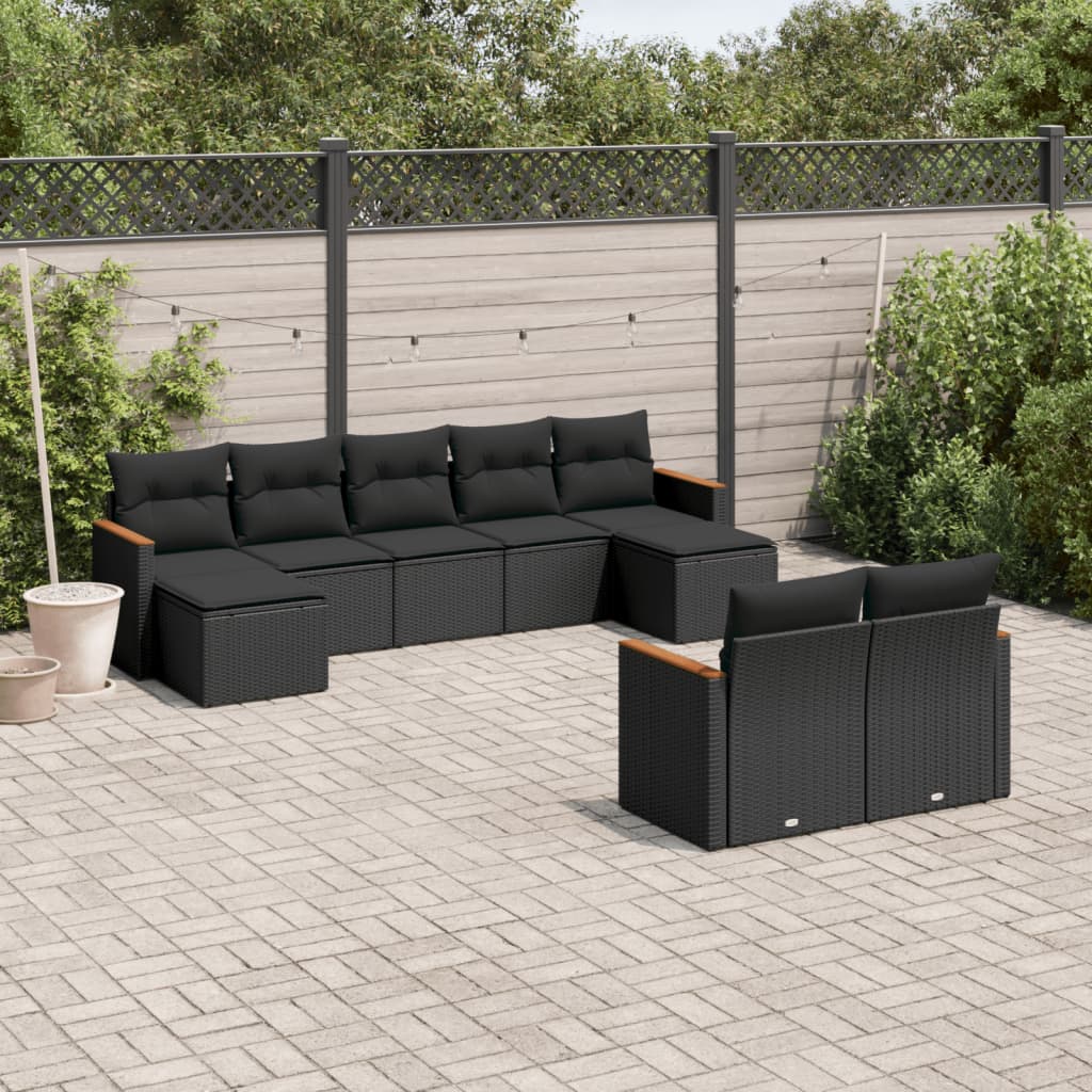9-delige Loungeset met kussens poly rattan zwart is nu te koop bij PeponiXL, paradijselijk wonen!