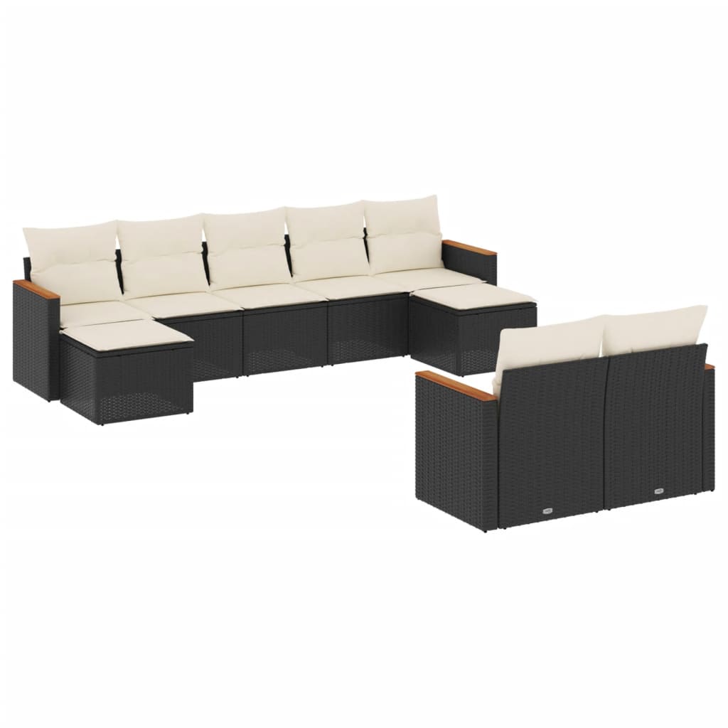 9-delige Loungeset met kussens poly rattan zwart is nu te koop bij PeponiXL, paradijselijk wonen!