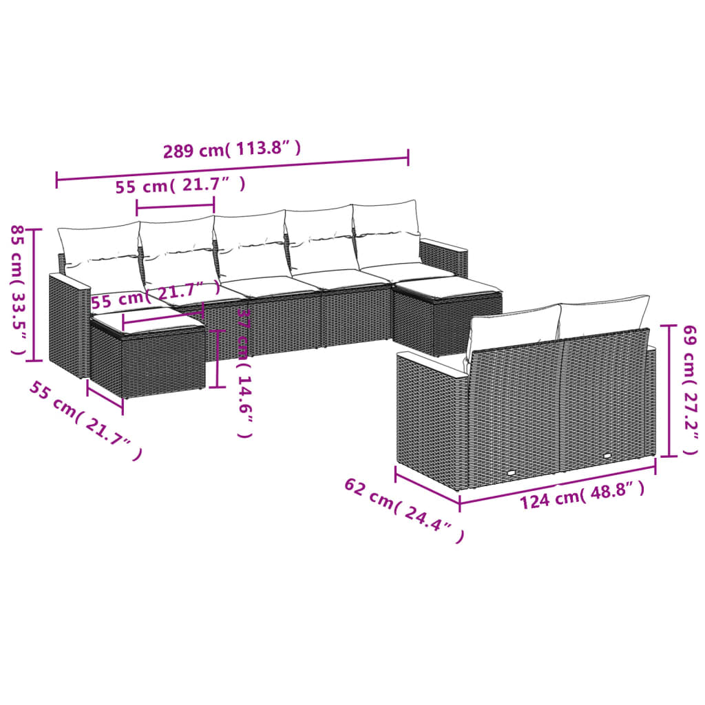 9-delige Loungeset met kussens poly rattan beige is nu te koop bij PeponiXL, paradijselijk wonen!